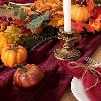 Burgundy Velvet Table Runner Fall Thanksgiving Red Table Runner 20 x 120 Inch Luxurious Elegant Velvet Fabric Friendsgiving Table Decorations for Christmas Dinner Wedding Bridal Baby Shower