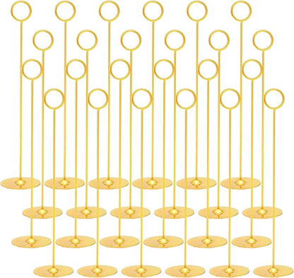 Urban Deco 24PK Table Number Holders Place Card Holders 12 Inch Table Card Holders Steel Card Holders for Photos, Food Signs, Memo Notes, Weddings, Restaurants, Birthdays (Gold 24PK)