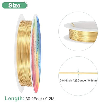 0.4 mm/26 Gauge Copper Wire for Jewelry Making, 30.2FT Copper Beading Craft Wire for Jewelry/Weaving/DIY Crafting/Planting, Color-Retaining [9.2M, KC-Gold]