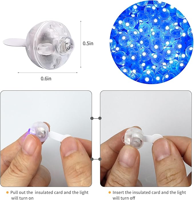 Aogist 100pcs Blue Mini Lights with Hook,Long Standby Time Waterproof LED Balloon Light,Battery Powered,Ball Lamp for Balloon Paper Lantern Birthday Party Christmas Halloween (Matching Tag Rope)