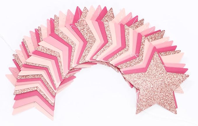 Hot-Pink Rose-Gold Party Decorations Garland - 62ft Twinkle Little Star Hanging Streamers Banner,Birthday Wedding Bridal Baby Shower Bachelorette Engagement Decor Hugtmr