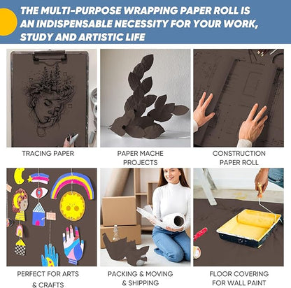 Chocolate Brown Wrapping Paper, 15"x450" Solid Color Dark Brown Art Craft Easel Bulletin Board Decorative Kraft Paper Roll, Birthday Father's Day Bouquet Flower Gift Wrap for Men Husband Dad Boys