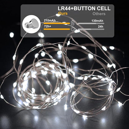 12 Pack Led Fairy Lights - White, Battery Operated LED Silver Wire String Lights, 7FT 20LED Mini Firefly Starry String Lights Waterproof Led Twinkle Lights for Mason Jar DIY Christmas Decor