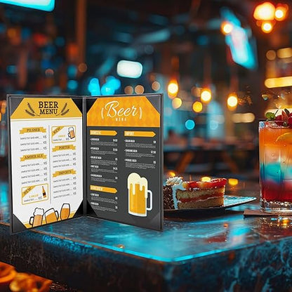 Premium Leather Menu Covers - Set of 10 Double-Sided Table Tent Cards for Restaurant, Dinner Party, and Bar Menus - Includes Bill Holder and Reserved Seating Signs - Easy to Clean and Foldable