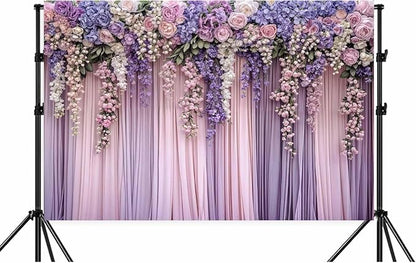 12x10ft Purple Flower Wedding Photography Backdrop Lavender Floral Wedding Bridal Photography Backdrop Anniversary Birthday Baby Shower Girl Party Banner Photo Booth Props Background Wall Decor