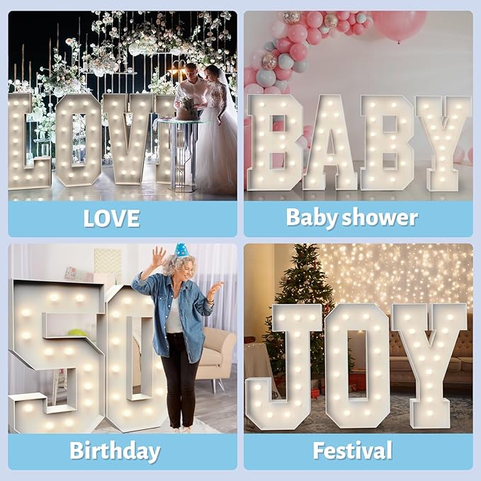 4FT Marquee Light Up Letters P,Party Decoration Large Marquee Light Up Letters with Weighted Water Bag,Pre-cut Foam Board Set Can Be Used for Birthdays,Weddings,Baby Anniversaries