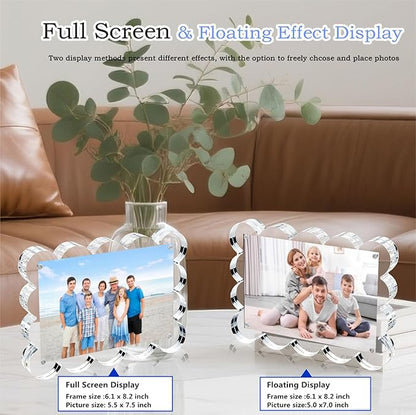 5x7 Inch Magnetic Acrylic Picture Frame,10+10mm Thick Block,Double Sided Clear scalloped frames for Desktop Display | Trendy Home Gift ((1 Pack), 5X7)