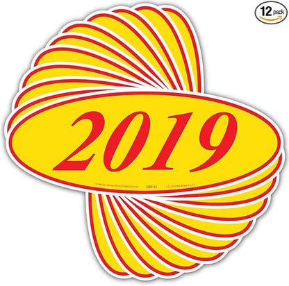 EZ-Line Oval Model Windshield Year Stickers for Car Windows Red and Yellow Large Vinyl Dealership Supplies 1 Dozen Pro Pack (2019)