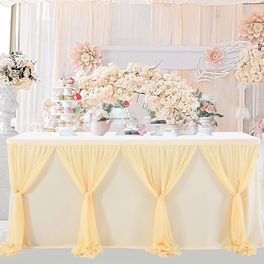 6ft Champagne Table Skirt for Rectangle Tables or Round Tables Champagne Tutu Tulle Table Skirt Cloth for Wedding Baby Shower Birthday Party Dessert Buffet Banquet Decorations
