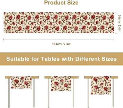 Retro Rose Table Runner, Romantic Love Elegant Plant Red Golden Flower Print Table Runner for Kitchen Dinning Table Runner Decor Home Wedding Party Holiday, 13x120 Inch