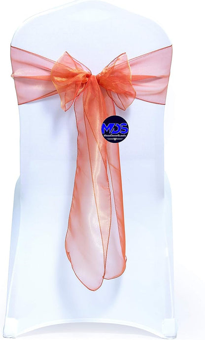 MDS Pack of 125 PCS Organza Chair Sashes Wider Dining Chair Bows Ribbon Tie Back for Wedding Party Birthday Bridal Shower Reception Event Banquet Home Chair Cover Decoration - Brunt Orange