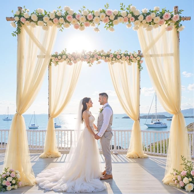 Champagne Arch Draping Fabric for Wedding, 60" x 26Ft Chiffon Drapery Fabric Drapes Backdrop for Wedding Ceremony Baby Shower Bridal Shower Decoration(1 Panel)