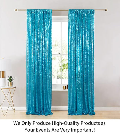ShinyBeauty Sequin Curtains 2 Panels Turquoise 2FTx8FT Sequin Photo Backdrop Aqua Sequin Backdrop Curtain Pack of 2-1011E