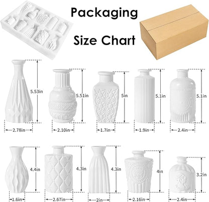 Vintage Small Glass Vases Set of 10,Mini Bud Vases for Flowers,Amber Glass Vases for Centerpieces,Wedding Decorations,Home Table Flower Decor (White)