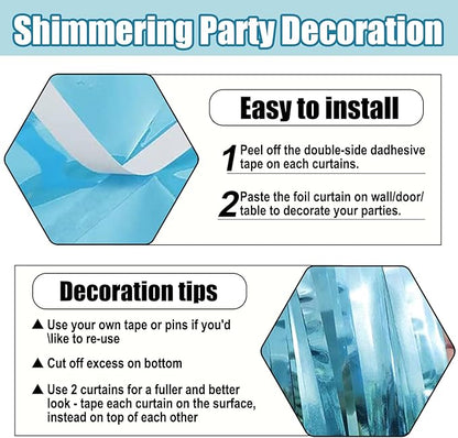 6 Pack Light Blue Foil Fringe Curtain Backdrop, 3.28Ft x 8.2Ft Metallic Tinsel Foil Fringe Streamer Curtains for Photo Booth,Birthday, Christmas Day, New Year, Wedding Party Decorations