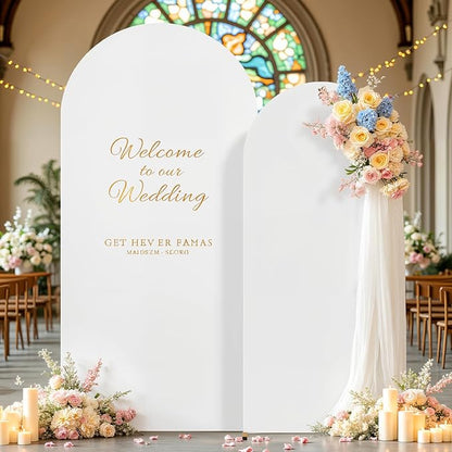 7.2FT 6FT Arch Backdrop Cover for Wedding, Set of 2 Stretchy Spandex Fitted Arch Stand Cover for Baby Shower, Birthday Party Decor, Chiara Backdrop Cover with Double-Sided Design(White, Pink)