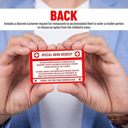 Bariatric Card for Restaurants, Special Menu Request Card, Portion Control Restaurant Request for Bariatric or Gastric Sleeve Patients, Wallet Sized, Set of 2 Cards (2, Red, 3.375in x 2.125in)