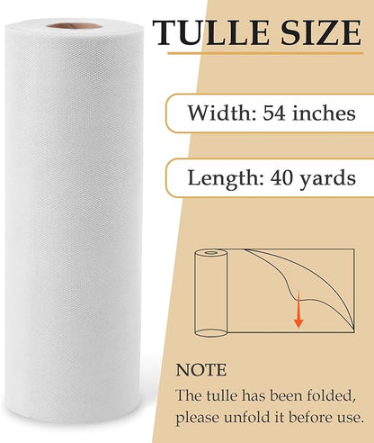 White Tulle Fabric Roll, 54" x 40 Yards (120FT) Tulle for Wedding Decoration Christmas Gift Wrapping DIY Tutu Party Backdrop Garden Baby Shower Table Skirts