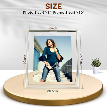 Silver Floating Frame (8"x10", Vertical), For Picture 7x9, 6x8, 5x7, Tabletop Shelf Photo Frame, Classy Gift For Graduation Commemoration, Birthday or Wedding