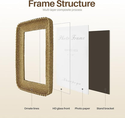 Cuspin 8x10 Picture Frame Gold, Vintage Gold Frames Rattan Textured Hand-Crafted Resin Photo Frame with Glass Front for Tabletop Display & Wall Display, Retro Design Home Decor