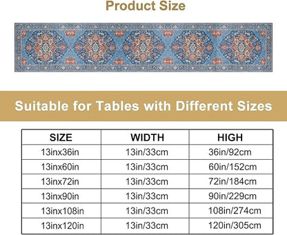 Boho Floral Vintage Table Runner, Retro Abstract Blue Flower Rustic Country Farmhouse Pattern for Home Kitchen Table Decor Dining Coffee Room Party Decor 13x60in
