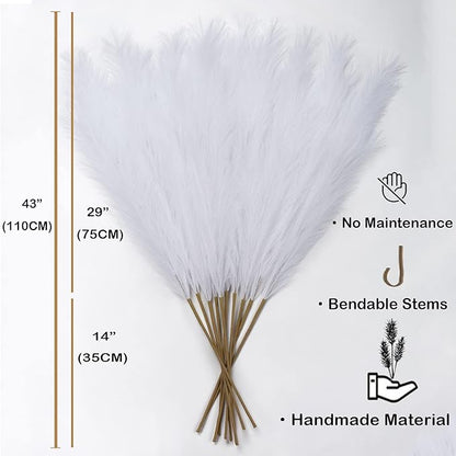 EVODIS Pampas Grass Decor Tall, 43"/110cm Faux Pampas Grass 6 Stems Large Pompass Grass Branches Tall Bulk Boho Flower Arrangement for Home Room Wedding Party Decor (White)