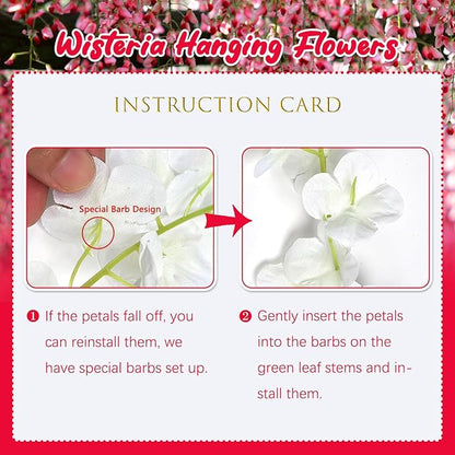24 Pack Red Wisteria Hanging Flowers, 3.4 Ft Fake Hanging Flowers, Artificial Wisteria Garland Vines for Wedding Room Backdrop Outdoor Patio Garden Decoration