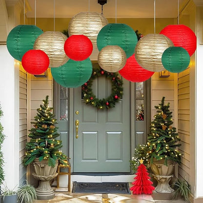 Green Red Paper Lanterns Decorative 12pcs Christmas Hanging Decorations for Graduation Anniversary Birthday Party
