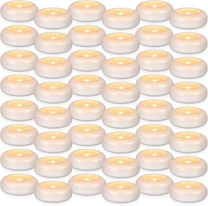 Set of 48 Waterproof Flameless Floating Tealights, 120+ Hour Warm White Battery Flickering LED Tea Lights Candles - Wedding, Party, Centerpiece, Pool & SPA.