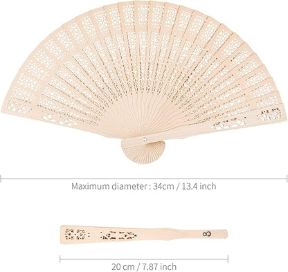 Durony 24 Piece Sandalwood Fans - Wooden Handheld Folding Fans, Scented, Vintage, for Wedding Decoration & Christmas Gifts, Natural