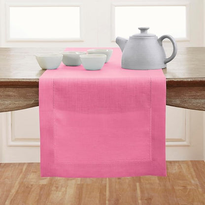 Solino Home Linen Flamingo Pink Hemstitch Table Runner 60 Inches - 100% Pure Linen Small Table Runner 14 x 60 Inch Ideal for Dresser and Coffee Tables - Classic Hemstitch, Halloween