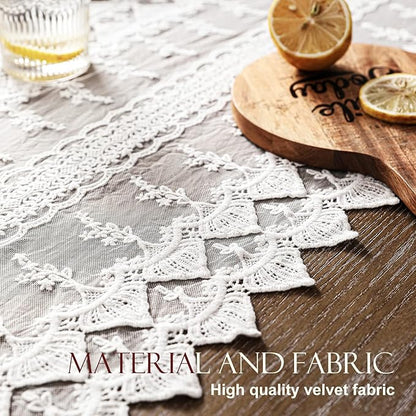 patdrea Designer Vintage White Lace Table Runner,Crochet Decorative Table Covers,Chiffon Embroidered Tasseled Table Runners, Cutwork Dresser Runners,Christmas Wedding Party Bridal 16x71 Inches Long