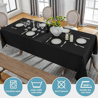 VidaFete Tablecloth 60 * 120nch 6pack Rectangle Table Cloth Polyester, Stain Wrinkle Resistant Dining Table Cover for Kitchen Dinning Party Wedding Rectangular Tabletop Buffet Decoration(Black)