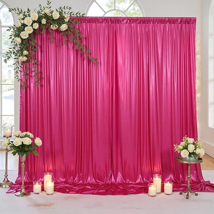 10x10ft Thick Hot Pink Glitter Backdrop Curtain Panels for Parties, Wrinkle Free Sequin Sparking Photo Backdrop Drapes, 2 Panels 5x10ft Shimmer Back Drop Cloth for Wedding Birthday Photography