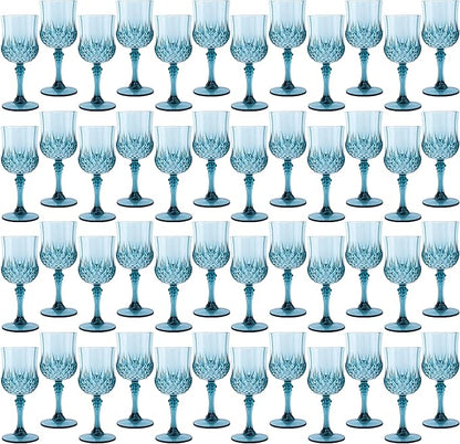 Plastic Wine Glasses，Plastic Goblets Vintage Style Cordial Drinking Glasses for Wedding Reception, Grand Event Party Supplies (48, Dusty Blue)