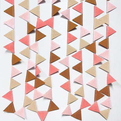 Boho Party Decorations Brown Blush Pink Felt Hanging Triangle Mini Bunting Pennant Banner Flag for Birthday Engagement Baby Shower Bachelorette Wedding Holiday Hen Party Classroom Nursery Decor