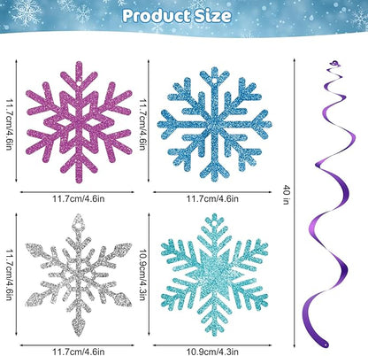 20 Pack Frozen Snowflake Hanging Decorations - Winter Snowflakes Hanging Swirls Ceiling Streamers, Glittery Snowflakes Ornament for Wonderland Frozen Party Decorations, Birthday and Christmas Decor