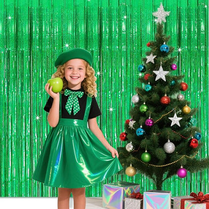 10 Pack Green Streamers Metallic Foil Fringe Curtain Backdrop for St Patrick's Day Birthday Christmas Dinosaur Animal Football Theme Party Decorations