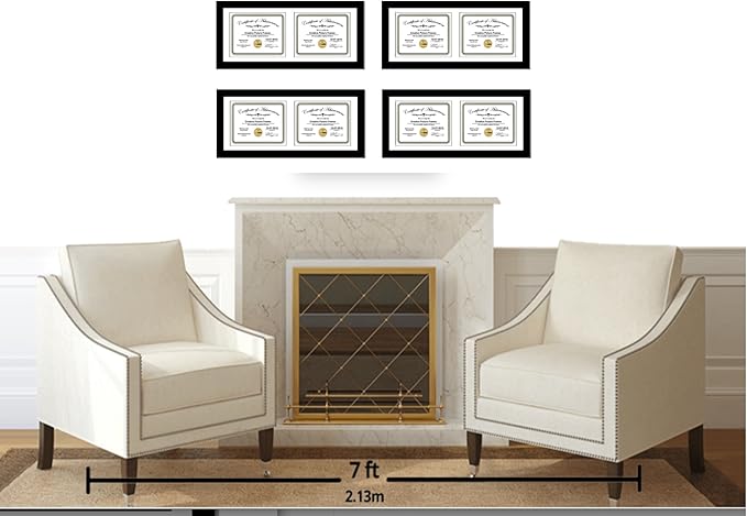 Creative Picture Frames 10X24Bk-W Black Horizontal Double Diploma Frame With 2 Opening White Matting | Holds 2-8X10-Inch Documents With Installed Wall Hanger