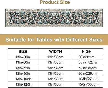 Vintage Boho Floral Table Runner, Rustic Country Farmhouse Blue Teal Red Bohemia Flower Pattern for Home Kitchen Table Decor Dining Coffee Room Party Decor 13x90in