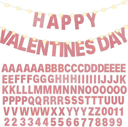 TaoBary 112 Pcs DIY Letter Kit Glitter Customizable Banner Letters Include 107 Letters and Numbers 3 Rope and 2 Needles for Birthday Halloween Christmas Wedding Valentine Party Decor(Rose Gold)