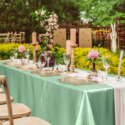 TURSTIN 1 Pack Sage Green Satin Tablecloth 102 x 58 Inch Overlay Satin Table Cover Rectangle Bright Silk Tablecloth Smooth Fabric Table Decoration for Wedding Banquet Party Events