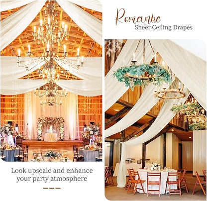 6 Panels Ivory Ceiling Drapes 5ftx20ft Wedding Ceiling Drapes Chiffon Fabric Arch Draping Sheer Curtains Soft Drapery Draping Wedding Ceiling Decorations for Party Ceremony Stage Swag