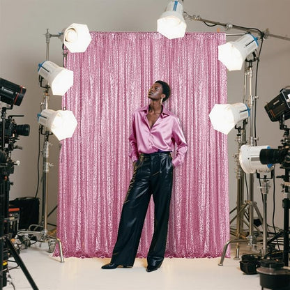 Pink Sequin Backdrop Curtain 4 Pieces 2FTx8FT Glitter Photography Backdrop for Party Wedding Birthday Christmas Decorations