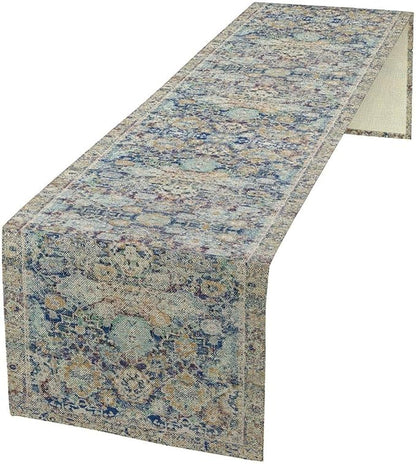 Vintage Boho Floral Table Runner, Rustic Country Farmhouse Blue Yellow Retro Flower Pattern for Home Kitchen Table Decor Dining Coffee Room Party Decor 13x90in