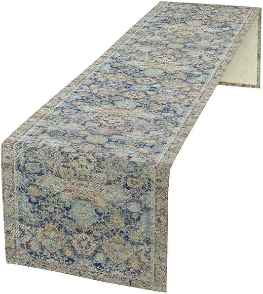 Vintage Boho Floral Table Runner, Rustic Country Farmhouse Blue Yellow Retro Flower Pattern for Home Kitchen Table Decor Dining Coffee Room Party Decor 13x90in