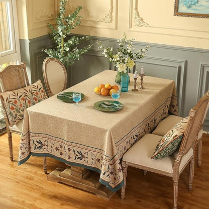 patdrea Designer Beige French Linen Small Tablecloth for Square Table,Anti-Wrinkle Durable Floral Table Cloth,Decor Cover for Kitchen Dining,Tea Party,Christmas,Thanksgiving,55"x55"-Fram