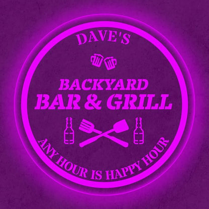 Custom Acrylic LED Bar Sign – Personalized Color Changing Wall Decor for Backyard Patio, Home Bar, Kitchen, or Man Cave (Bar & Grill, 20 INCHES)