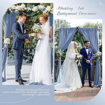 Wedding Arch Draping Fabric, 4 Panels 28" x20ft Dusty Blue Sheer Chiffon Curtain Drapes for Wedding Drapes Sheer Backdrop Curtains for Wedding Ceremony Reception Party Decoration