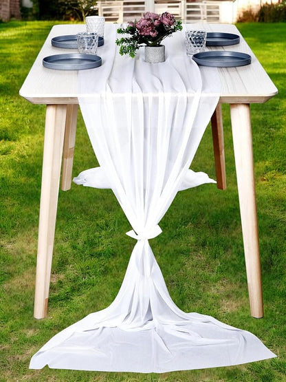 MDS 10 Pack 10ft Chiffon Table Runner 29 x 120 Inches Sheer Wedding Runner Romantic Rustic Table Runner for Wedding Decorations, Birthday Parties, Bridal Shower Party Arch Decor - White